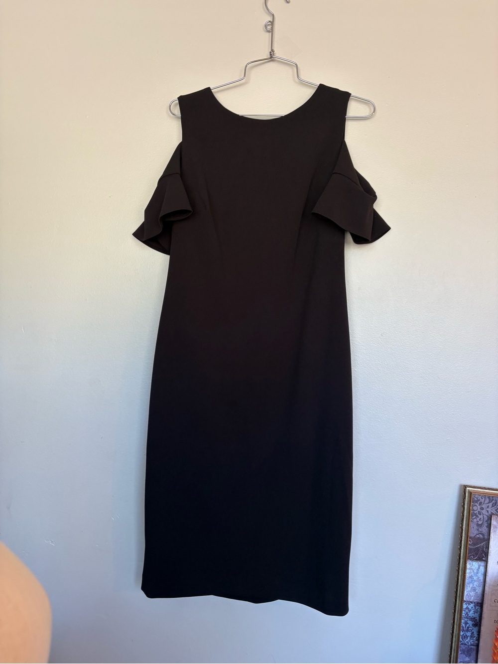 Calvin Klein Black Cold-Shoulder Ruffle Midi Dress